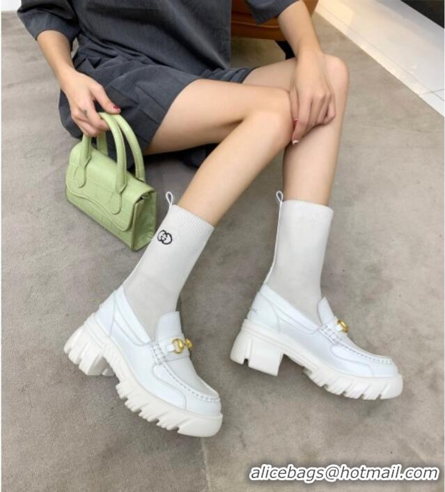 Perfect Gucci Calfskin Knit Ankle Boots with Horsebit 092501 White 2021