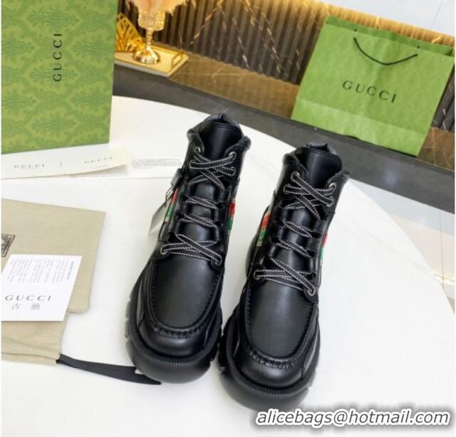 Grade Design Gucci Calfskin Ankle boot with Web Interlocking G 092504 Black 2021