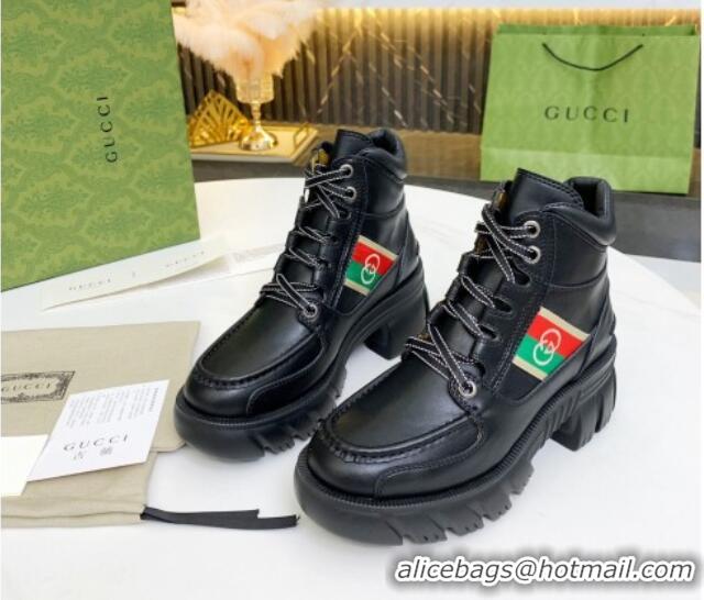 Grade Design Gucci Calfskin Ankle boot with Web Interlocking G 092504 Black 2021