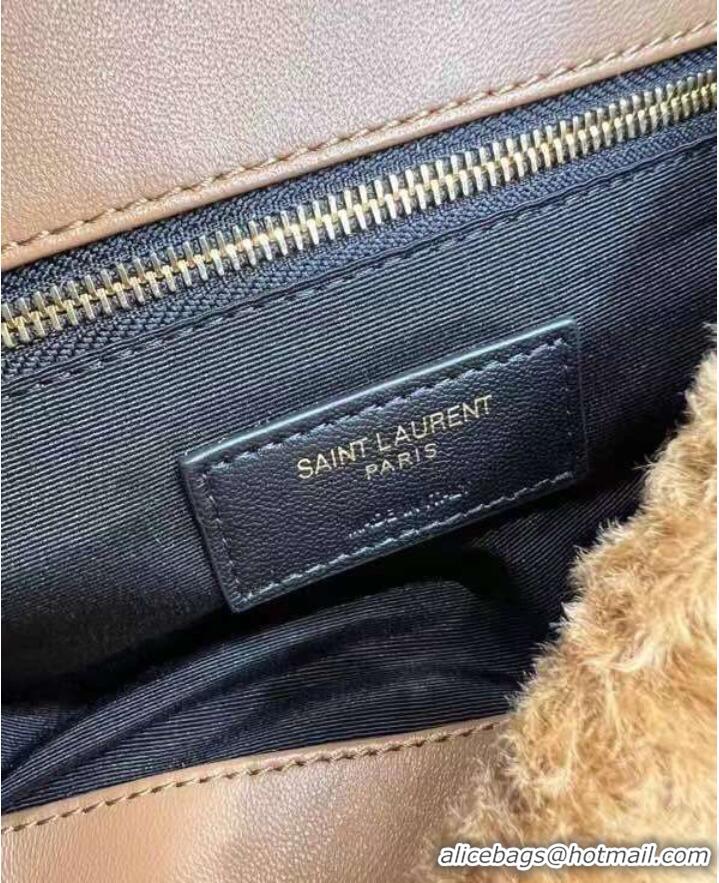 Promotional Yves Saint Laurent PUFFER BAG IN MERINO SHEARLING AND LAMBSKIN 179540 NATURAL BROWN