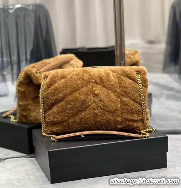 Promotional Yves Saint Laurent PUFFER BAG IN MERINO SHEARLING AND LAMBSKIN 179540 NATURAL BROWN