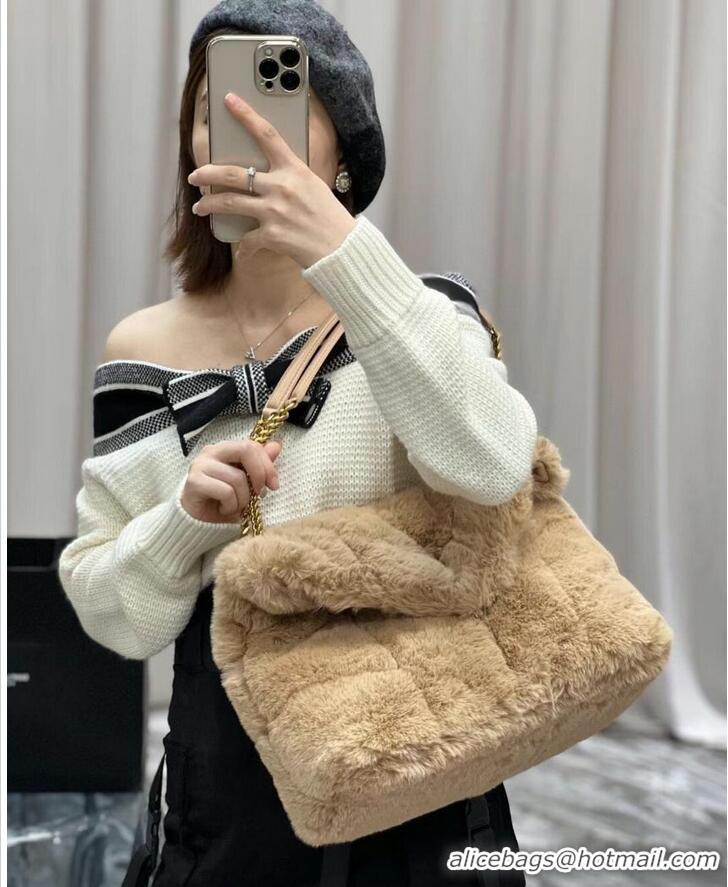 Buy Discount Yves Saint Laurent PUFFER BAG IN MERINO SHEARLING AND LAMBSKIN 179540 NATURAL BEIGE