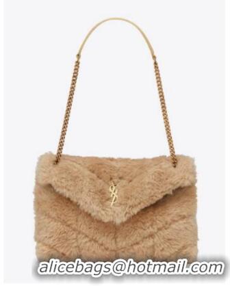 Buy Discount Yves Saint Laurent PUFFER BAG IN MERINO SHEARLING AND LAMBSKIN 179540 NATURAL BEIGE