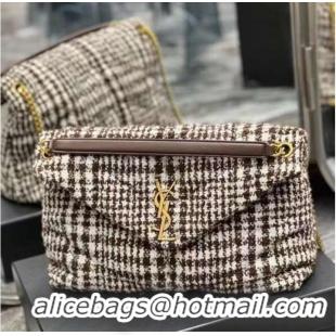 Top Quality Yves Saint Laurent PUFFER BAG IN CHECKED TWEED AND LAMBSKIN 172682 BEIGE