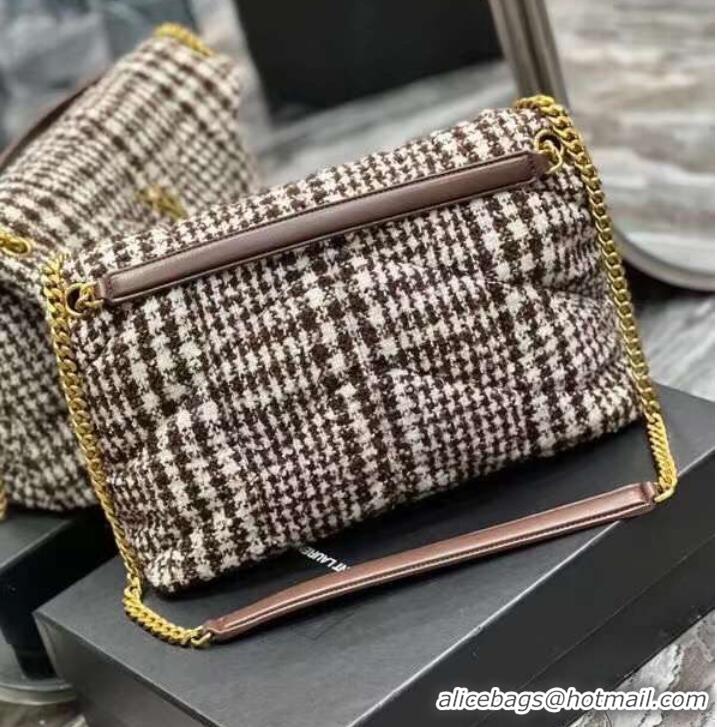 Top Quality Yves Saint Laurent PUFFER BAG IN CHECKED TWEED AND LAMBSKIN 172682 BEIGE