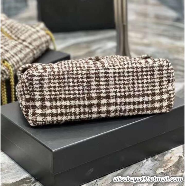 Top Quality Yves Saint Laurent PUFFER BAG IN CHECKED TWEED AND LAMBSKIN 172682 BEIGE