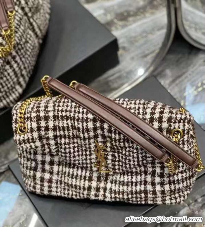 Top Quality Yves Saint Laurent PUFFER BAG IN CHECKED TWEED AND LAMBSKIN 172682 BEIGE