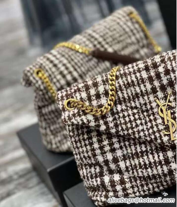 Top Quality Yves Saint Laurent PUFFER BAG IN CHECKED TWEED AND LAMBSKIN 172682 BEIGE