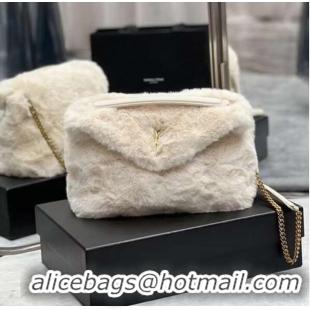 Discount Yves Saint Laurent PUFFER BAG IN MERINO SHEARLING AND LAMBSKIN Y597476 white