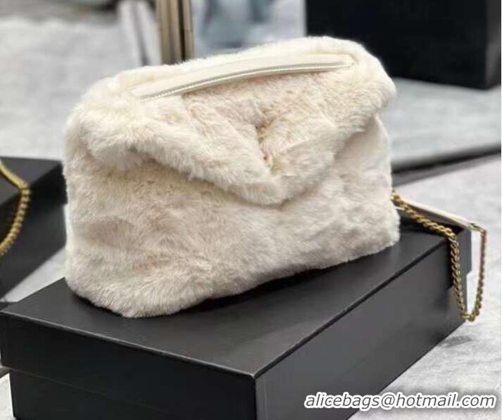 Discount Yves Saint Laurent PUFFER BAG IN MERINO SHEARLING AND LAMBSKIN Y597476 white