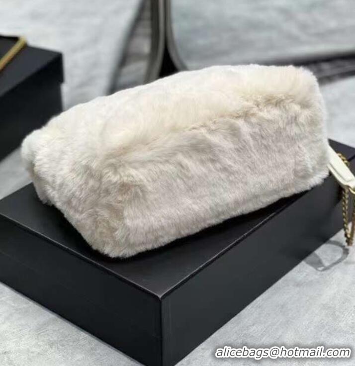 Discount Yves Saint Laurent PUFFER BAG IN MERINO SHEARLING AND LAMBSKIN Y597476 white