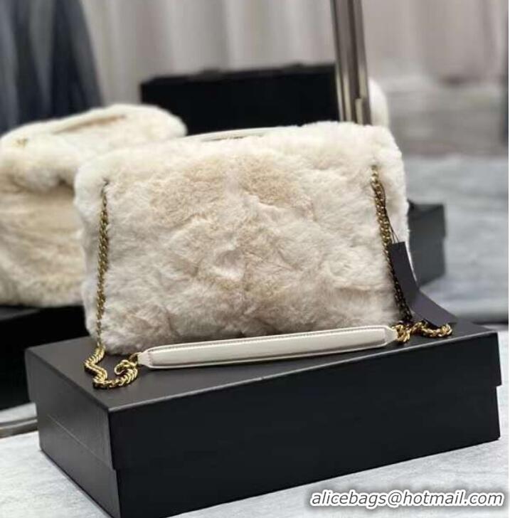 Discount Yves Saint Laurent PUFFER BAG IN MERINO SHEARLING AND LAMBSKIN Y597476 white