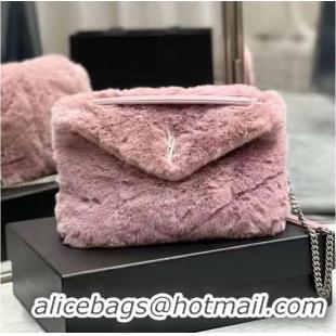 Famous Brand Yves Saint Laurent PUFFER BAG IN MERINO SHEARLING AND LAMBSKIN Y597476 LILAC