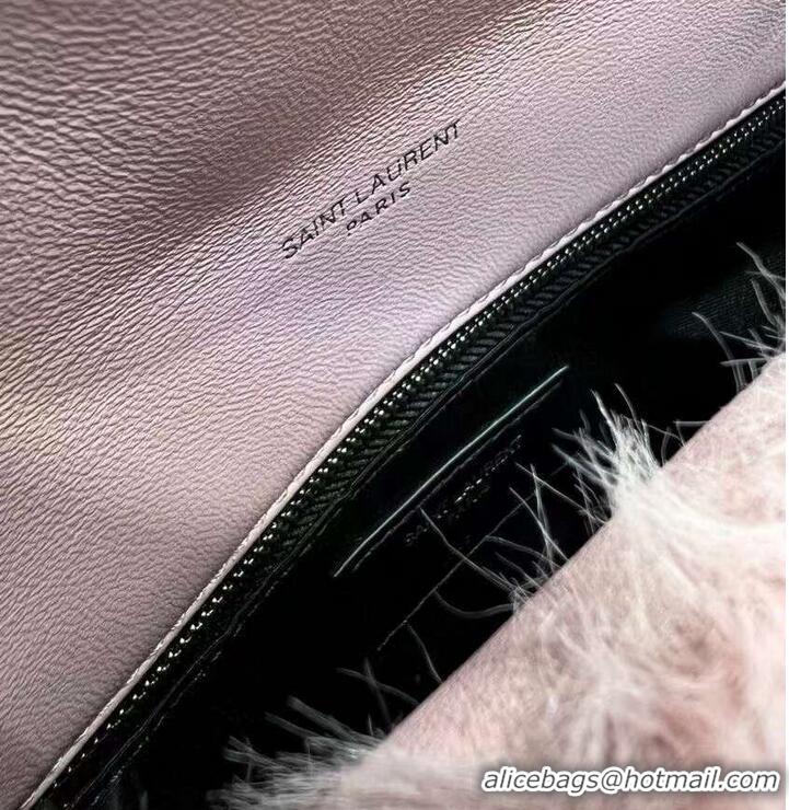 Famous Brand Yves Saint Laurent PUFFER BAG IN MERINO SHEARLING AND LAMBSKIN Y597476 LILAC