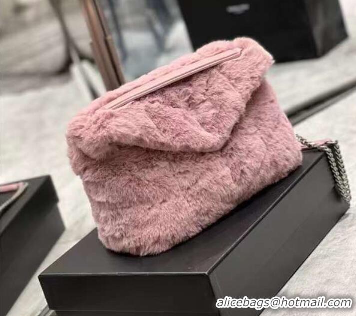 Famous Brand Yves Saint Laurent PUFFER BAG IN MERINO SHEARLING AND LAMBSKIN Y597476 LILAC