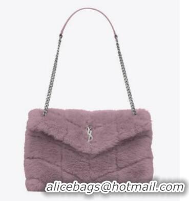 Famous Brand Yves Saint Laurent PUFFER BAG IN MERINO SHEARLING AND LAMBSKIN Y597476 LILAC