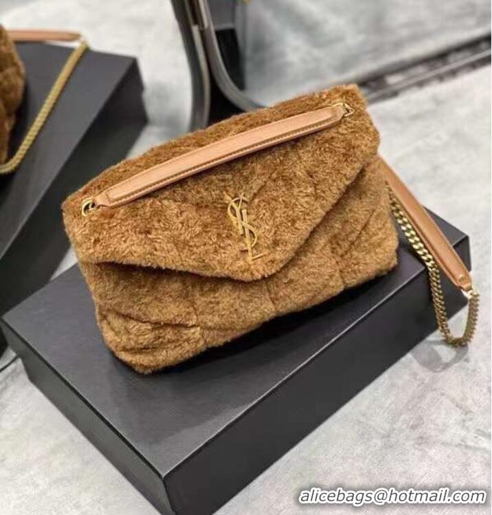 Good Product Yves Saint Laurent PUFFER BAG IN MERINO SHEARLING AND LAMBSKIN Y597476 brown