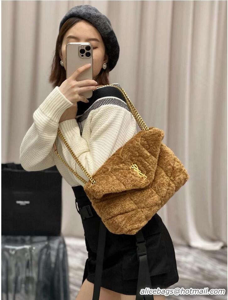 Good Product Yves Saint Laurent PUFFER BAG IN MERINO SHEARLING AND LAMBSKIN Y597476 brown