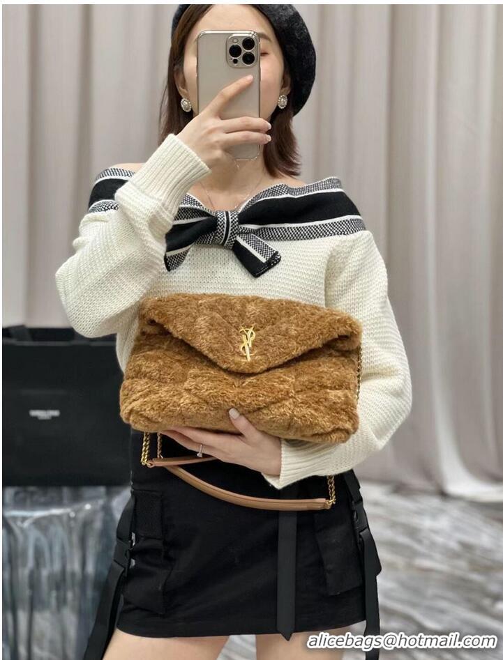 Good Product Yves Saint Laurent PUFFER BAG IN MERINO SHEARLING AND LAMBSKIN Y597476 brown