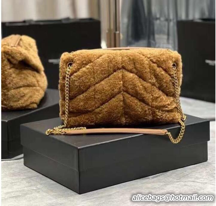 Good Product Yves Saint Laurent PUFFER BAG IN MERINO SHEARLING AND LAMBSKIN Y597476 brown