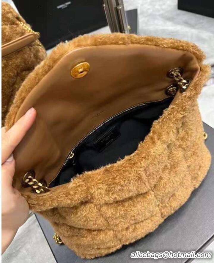 Good Product Yves Saint Laurent PUFFER BAG IN MERINO SHEARLING AND LAMBSKIN Y597476 brown