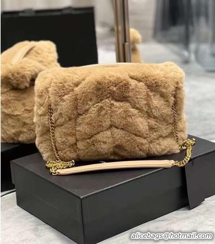 Famous Brand Yves Saint Laurent PUFFER BAG IN MERINO SHEARLING AND LAMBSKIN Y597476 NATURAL BEIGE