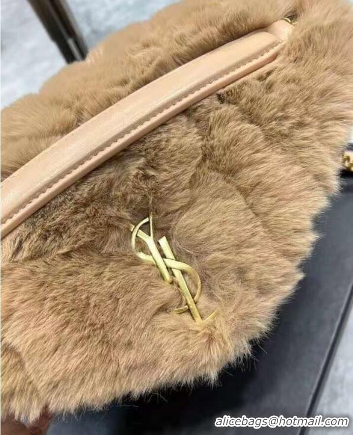 Famous Brand Yves Saint Laurent PUFFER BAG IN MERINO SHEARLING AND LAMBSKIN Y597476 NATURAL BEIGE