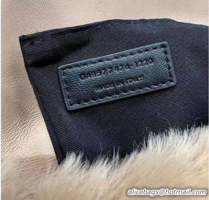 Famous Brand Yves Saint Laurent PUFFER BAG IN MERINO SHEARLING AND LAMBSKIN Y597476 NATURAL BEIGE