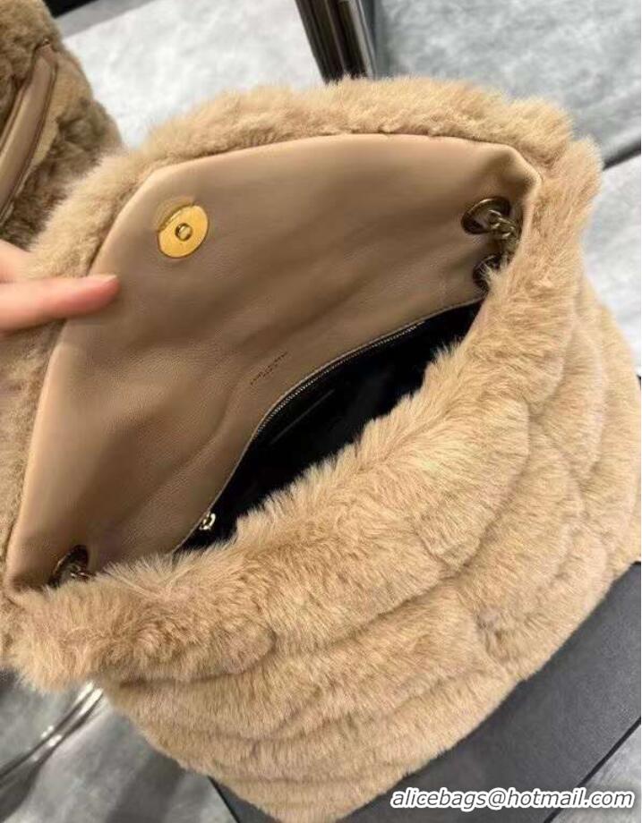 Famous Brand Yves Saint Laurent PUFFER BAG IN MERINO SHEARLING AND LAMBSKIN Y597476 NATURAL BEIGE