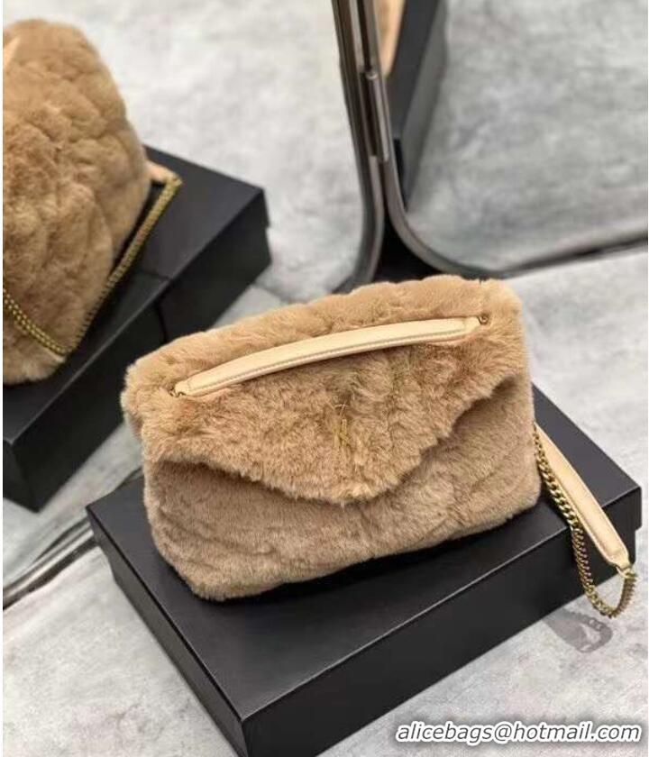 Famous Brand Yves Saint Laurent PUFFER BAG IN MERINO SHEARLING AND LAMBSKIN Y597476 NATURAL BEIGE