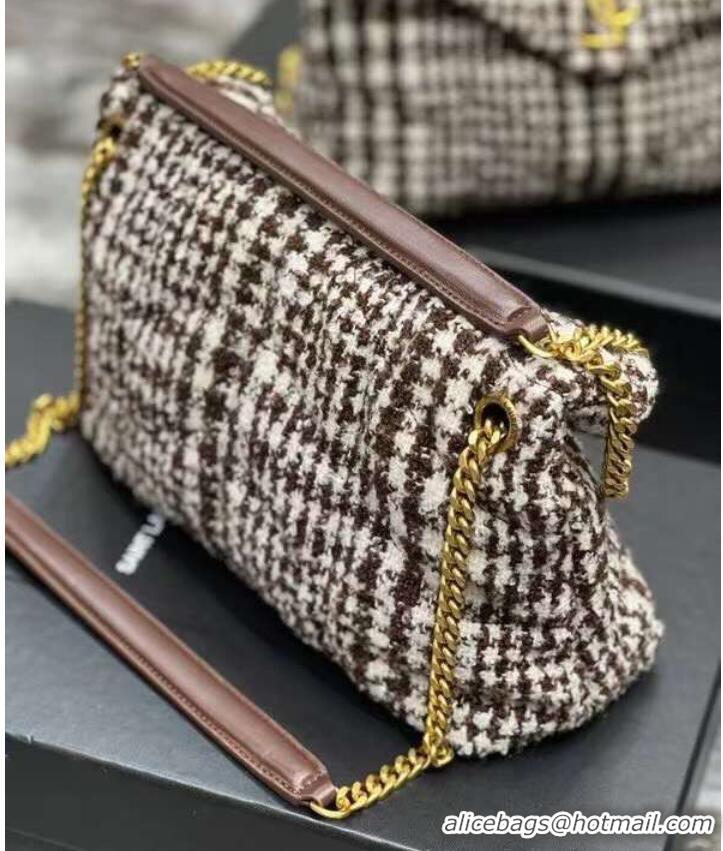 Super Quality Yves Saint Laurent PUFFER SMALL BAG IN CHECKED TWEED AND LAMBSKIN Y597476 BEIGE