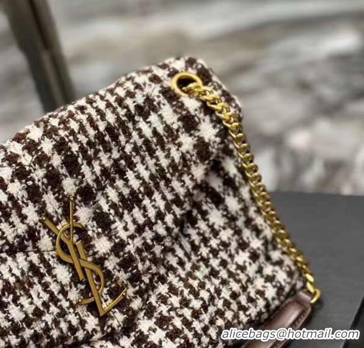 Super Quality Yves Saint Laurent PUFFER SMALL BAG IN CHECKED TWEED AND LAMBSKIN Y597476 BEIGE