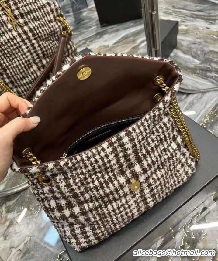 Super Quality Yves Saint Laurent PUFFER SMALL BAG IN CHECKED TWEED AND LAMBSKIN Y597476 BEIGE