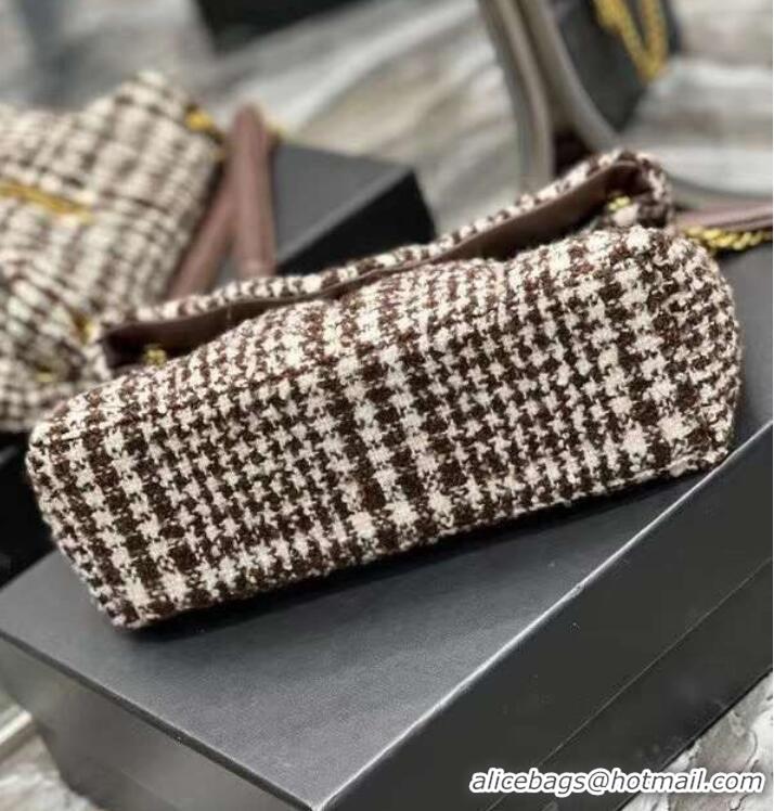 Super Quality Yves Saint Laurent PUFFER SMALL BAG IN CHECKED TWEED AND LAMBSKIN Y597476 BEIGE