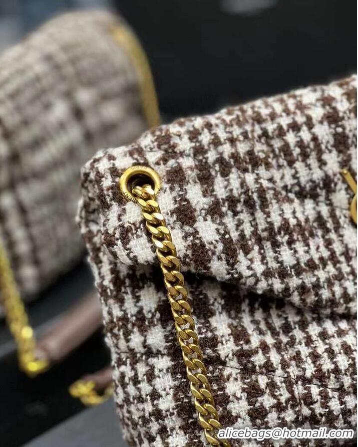 Super Quality Yves Saint Laurent PUFFER SMALL BAG IN CHECKED TWEED AND LAMBSKIN Y597476 BEIGE