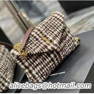 Good Product Yves Saint Laurent PUFFER SMALL BAG IN CHECKED TWEED AND LAMBSKIN Y597477 BEIGE