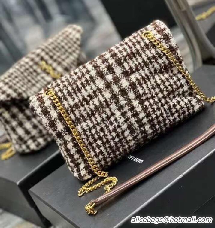 Good Product Yves Saint Laurent PUFFER SMALL BAG IN CHECKED TWEED AND LAMBSKIN Y597477 BEIGE