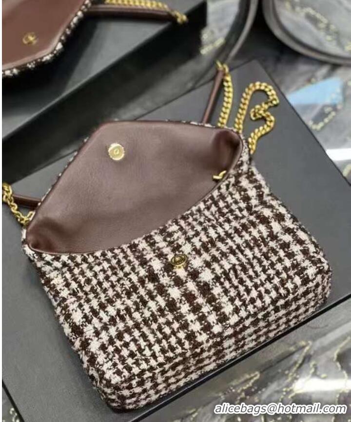 Good Product Yves Saint Laurent PUFFER SMALL BAG IN CHECKED TWEED AND LAMBSKIN Y597477 BEIGE