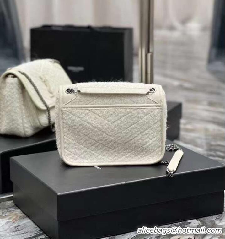 New Style Yves Saint Laurent SMALL NIKI BABY IN BOUCLE TWEED AND SMOOTH LEATHER Y653151 WHITE