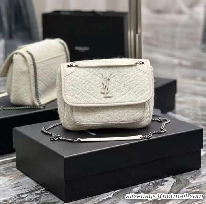 New Style Yves Saint Laurent SMALL NIKI BABY IN BOUCLE TWEED AND SMOOTH LEATHER Y653151 WHITE