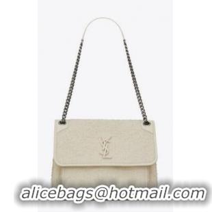 Cheapest Yves Saint Laurent NIKI MEDIUM IN BOUCLÉ TWEED AND SMOOTH LEATHER 469013 white