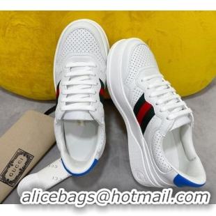 Top Quality Gucci Chunky B Leather Sneaker with Web 092510 White