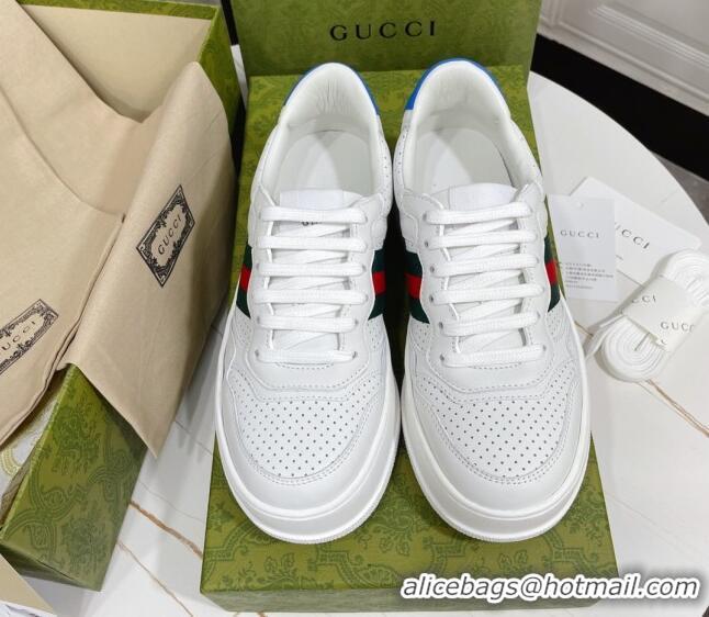 Top Quality Gucci Chunky B Leather Sneaker with Web 092510 White