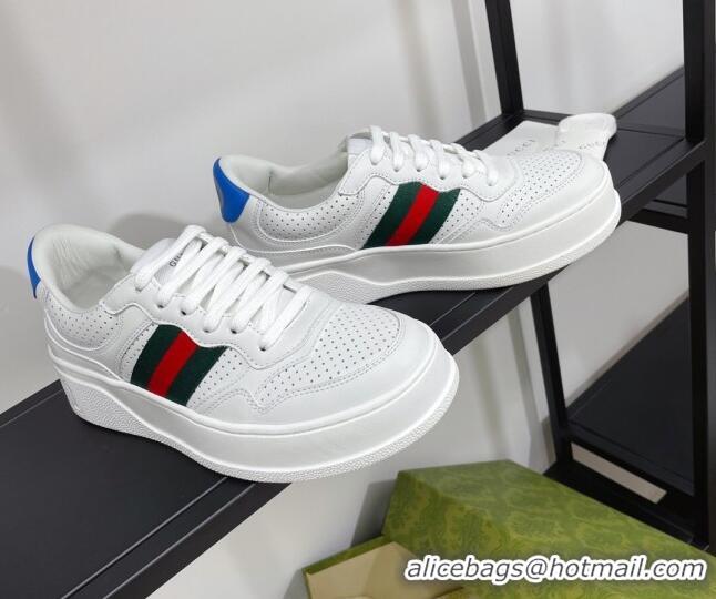 Top Quality Gucci Chunky B Leather Sneaker with Web 092510 White