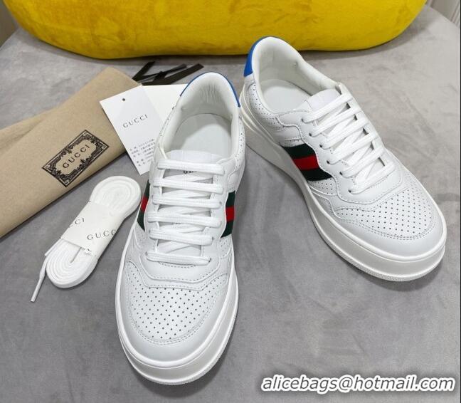 Top Quality Gucci Chunky B Leather Sneaker with Web 092510 White