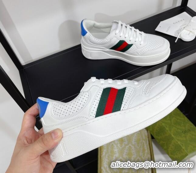 Top Quality Gucci Chunky B Leather Sneaker with Web 092510 White