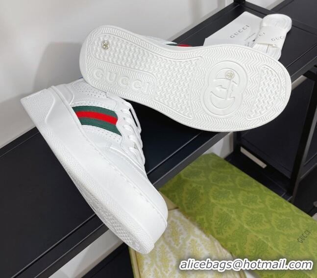 Top Quality Gucci Chunky B Leather Sneaker with Web 092510 White