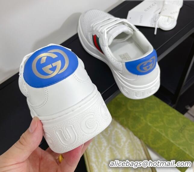 Top Quality Gucci Chunky B Leather Sneaker with Web 092510 White