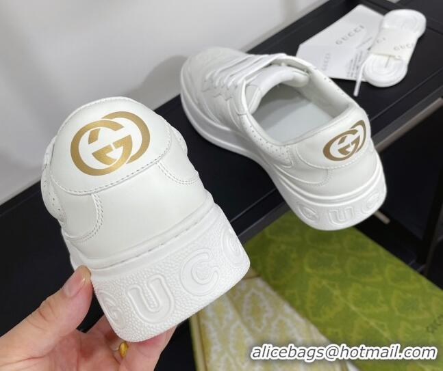 Low Price Gucci Chunky B GG Embossed Leather Sneaker 092511 White