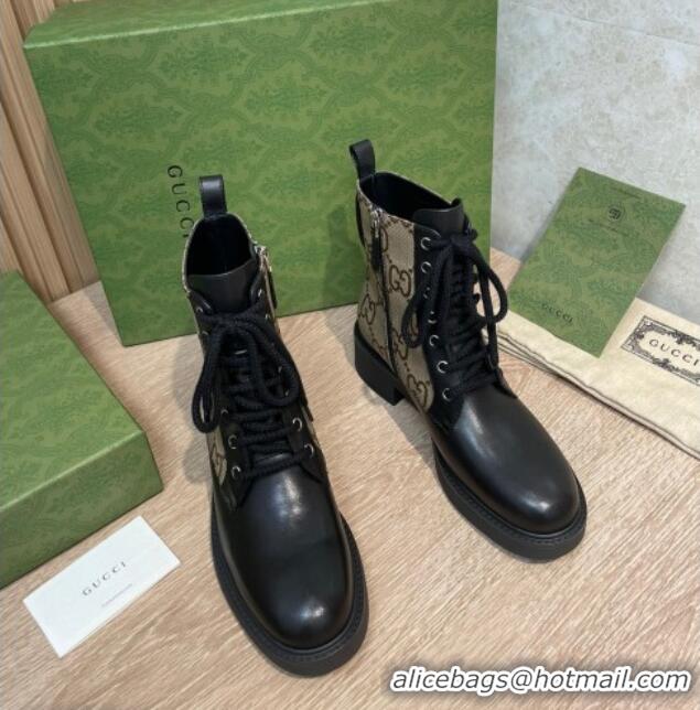 Unique Grade Gucci GG and Leather Lace-up Ankle boot 092516 Black